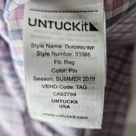 UNTUCKit Button Down Dress Shirt Blue Plaid Mens Size L Performance Pink Blue - Picture 5 of 5